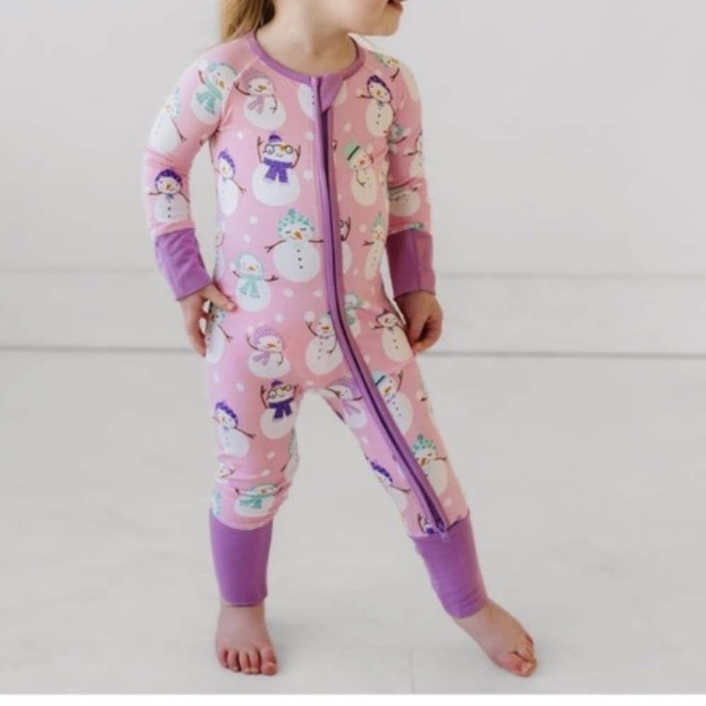 Little sleepies “snow much fun” pink snowman zippy pajamas